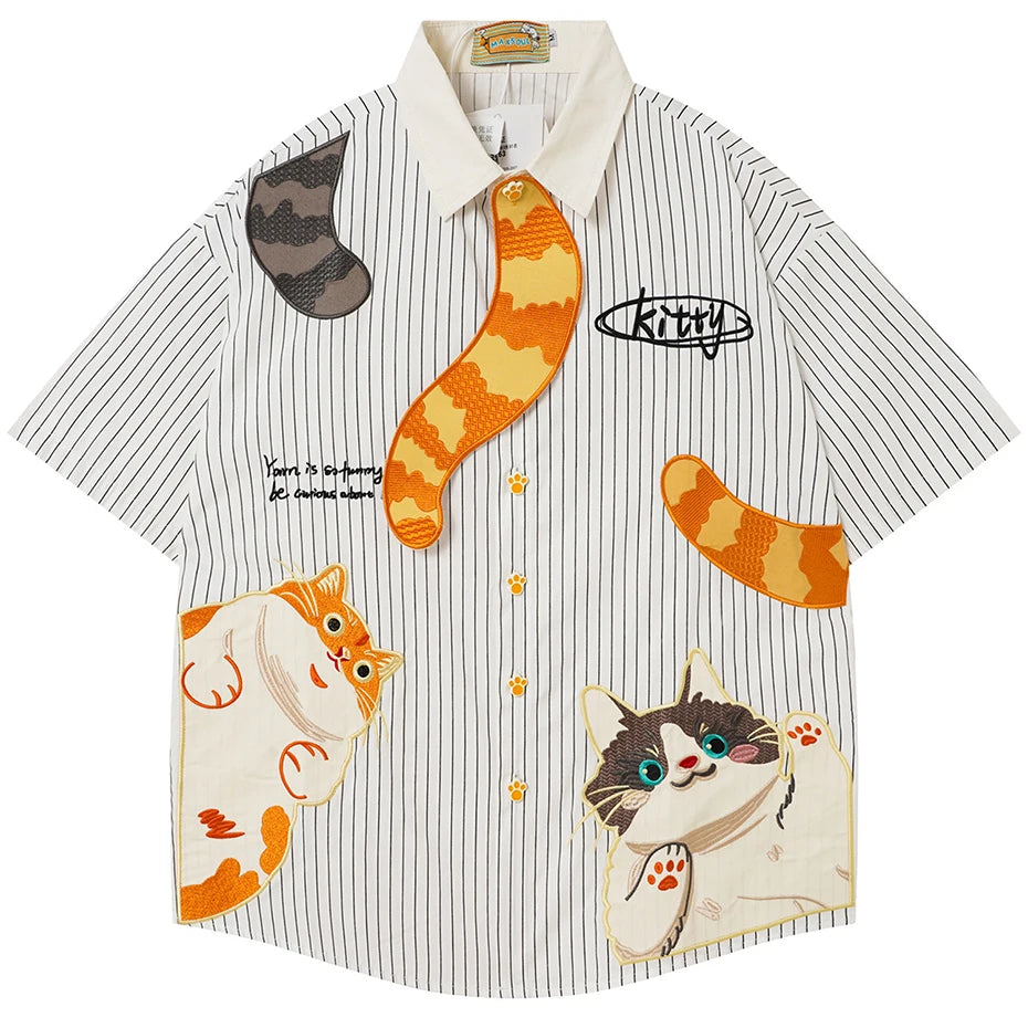 Shirts Vintage Cat Embroidered Oversized Shirt — back view