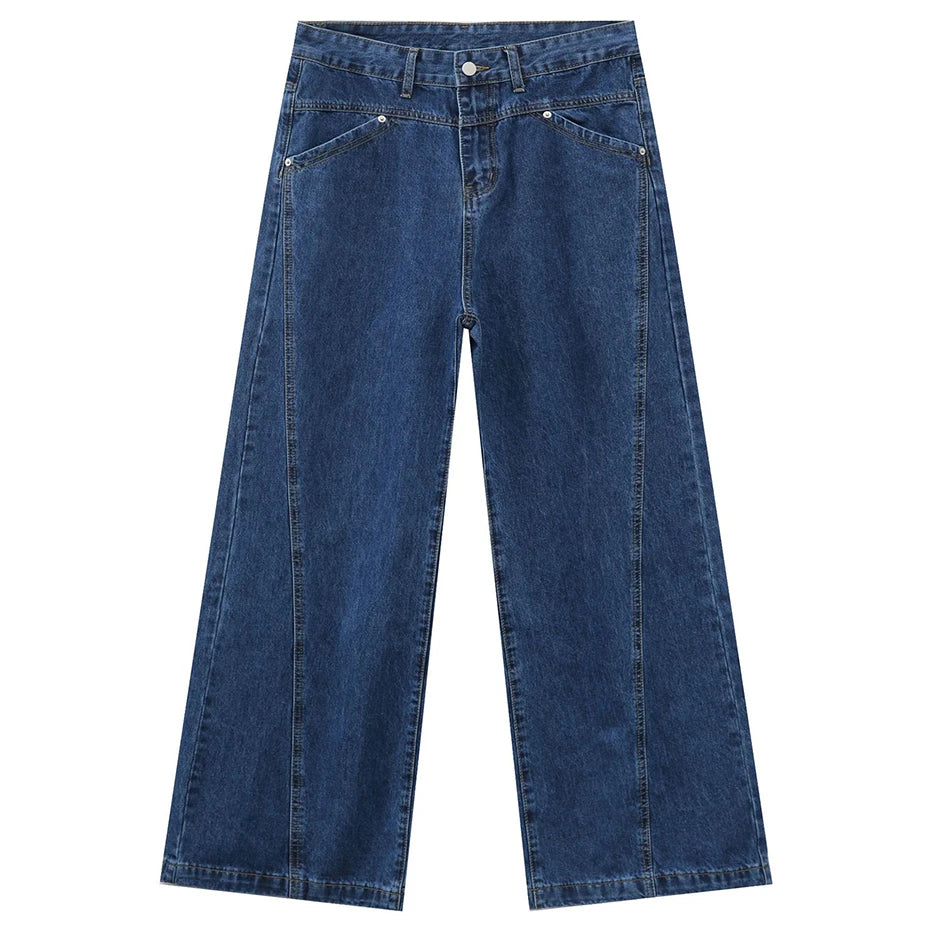 Blue Denim Straight Jeans — fabric close-up