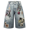 Vintage Blue Star Patchwork Loose Denim Shorts — styling shot
