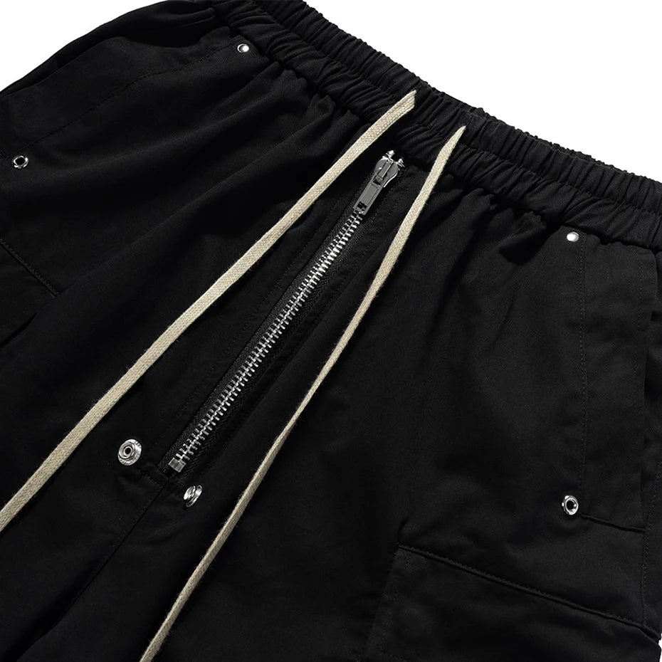 Black Loose Cargo Shorts — back view