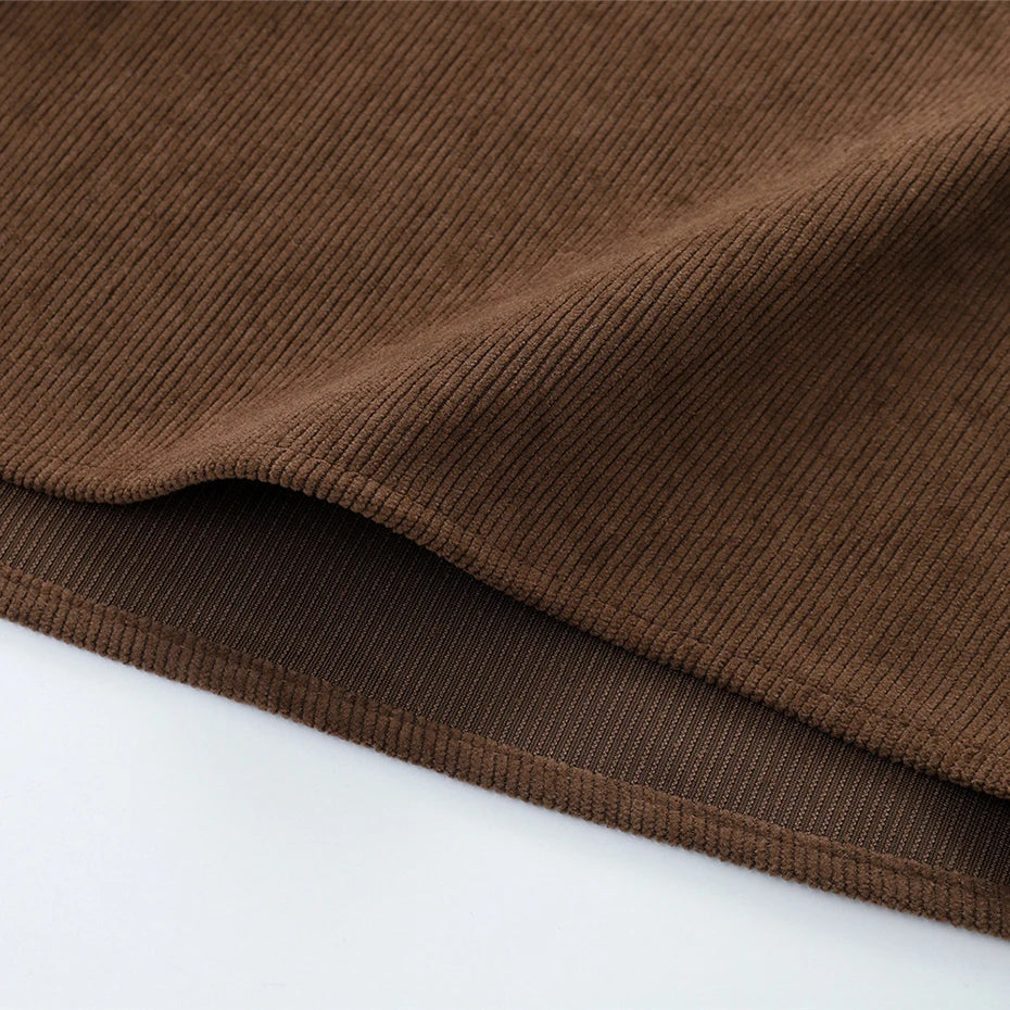 Vintage Cat Graphic Corduroy Loose Shirt — fabric close-up