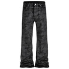 Black Red Denim Flare Jeans — fit shot