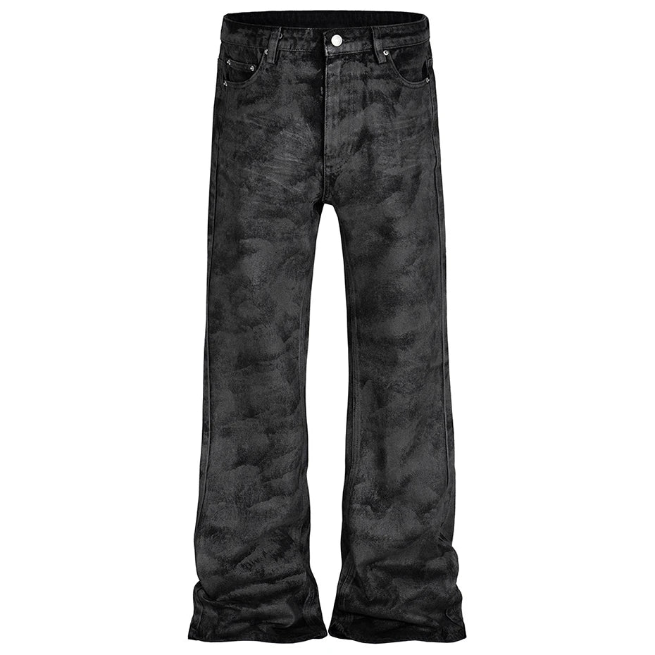 Black Red Denim Flare Jeans — fit shot