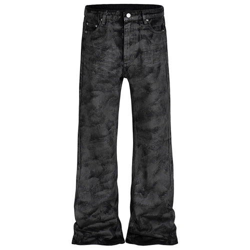 Black Red Denim Flare Jeans — fit shot