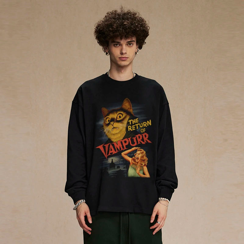 Movie Black Cat Graphic Long Sleeve Tee — front view