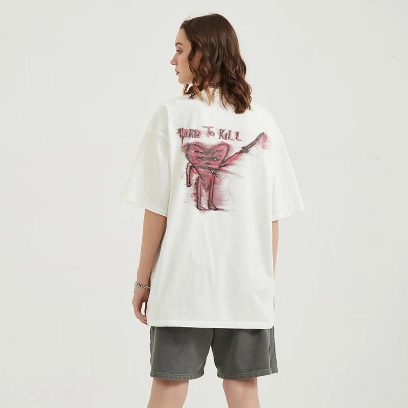 White Cartoon Graphic T-Shirt — back view