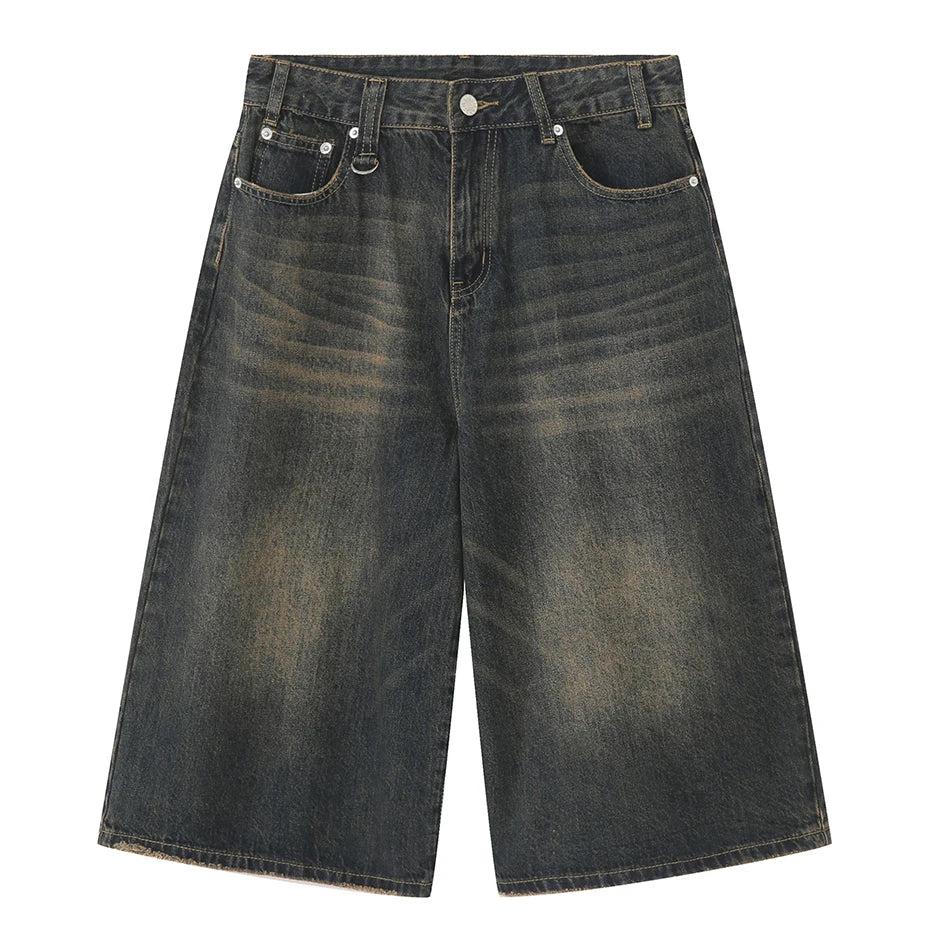 Vintage Wide Leg Denim Shorts — fabric close-up