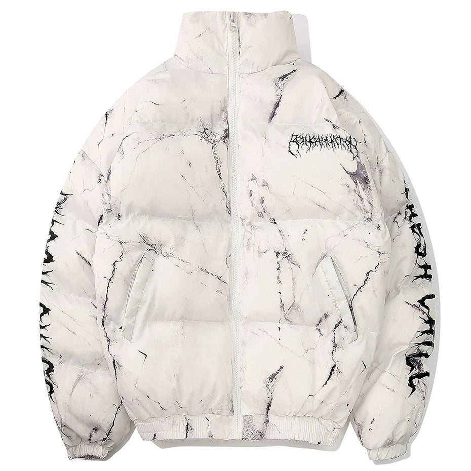 Black Lightning Bear Padded Oversized Puffer Jacket — front view