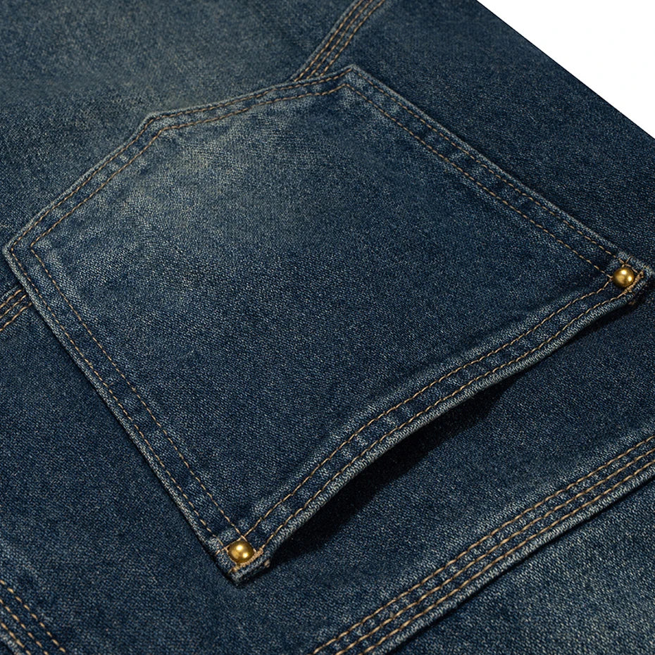 Vintage Blue Patchwork Denim Shorts — detail shot