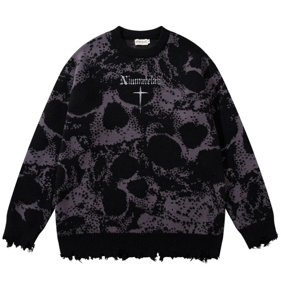 Y2K Vintage Skull Graphic Knit Oversized Sweater — styling shot