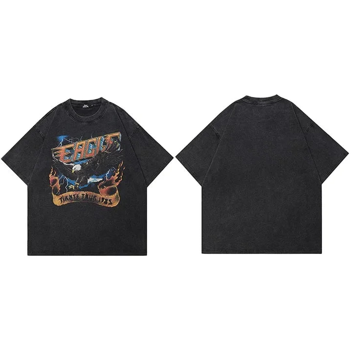 Vintage Black Lightning Eagle Graphic Oversized T-Shirt — side view