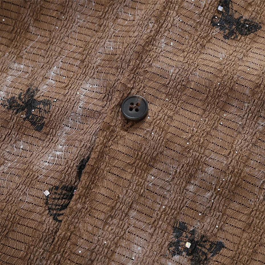 Vintage Butterfly Graphic Loose Shirt — fabric close-up