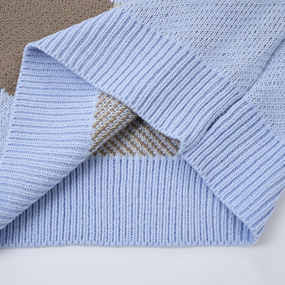 Y2K Cat Graphic Knit Oversized Sweater — fabric close-up