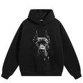 Black Dog Print Hoodie — fabric close-up