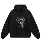 Black Dog Print Hoodie — fabric close-up