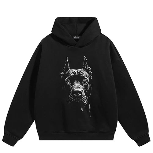 Black Dog Print Hoodie — fabric close-up
