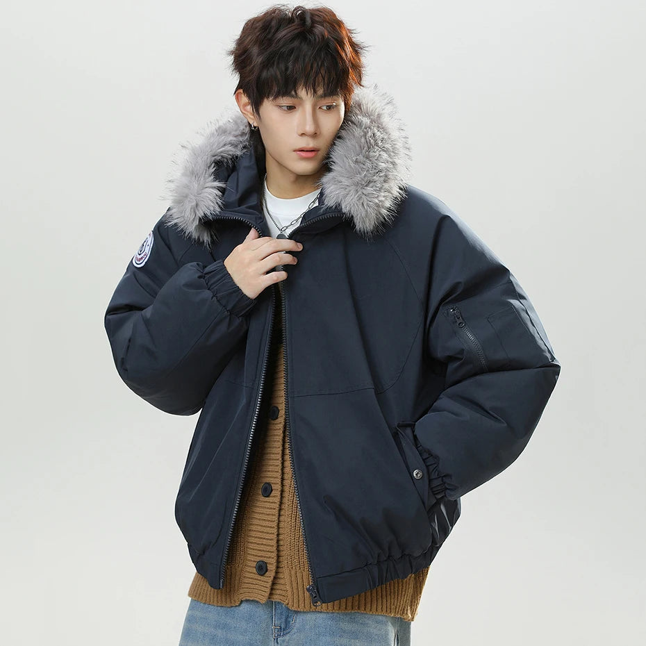 Hooded Fur Loose Puffer Jacket — detail shot