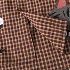Vintage Plaid Cat Embroidered Shirt — fabric close-up
