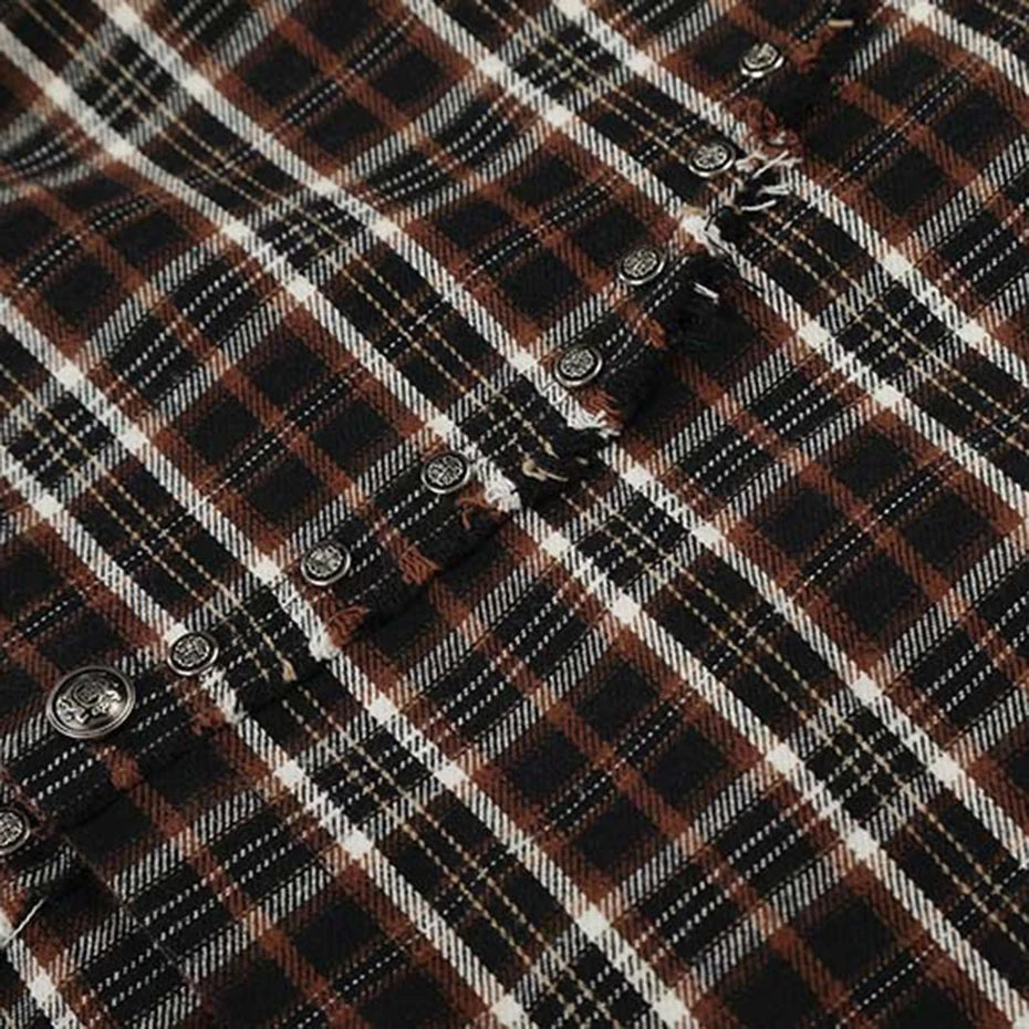 Vintage Plaid Patchwork Oversized Shirt — detail shot