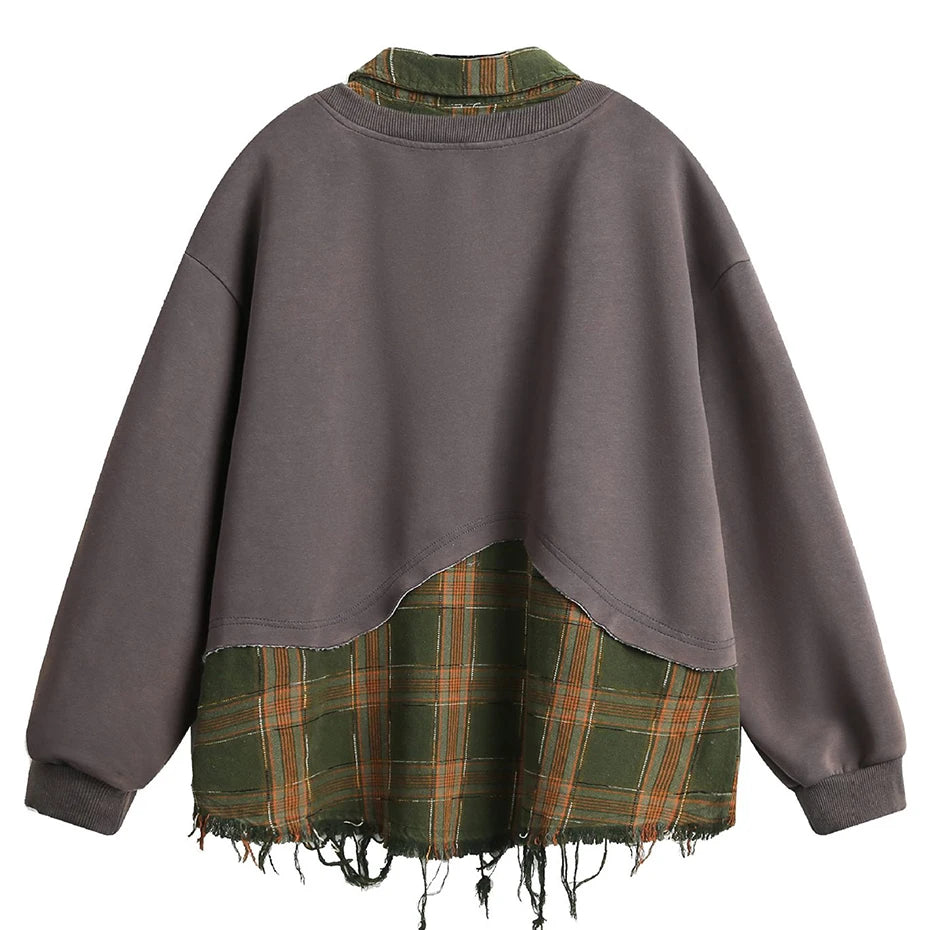 Y2K Plaid Spliced Oversized Hoodie — front view