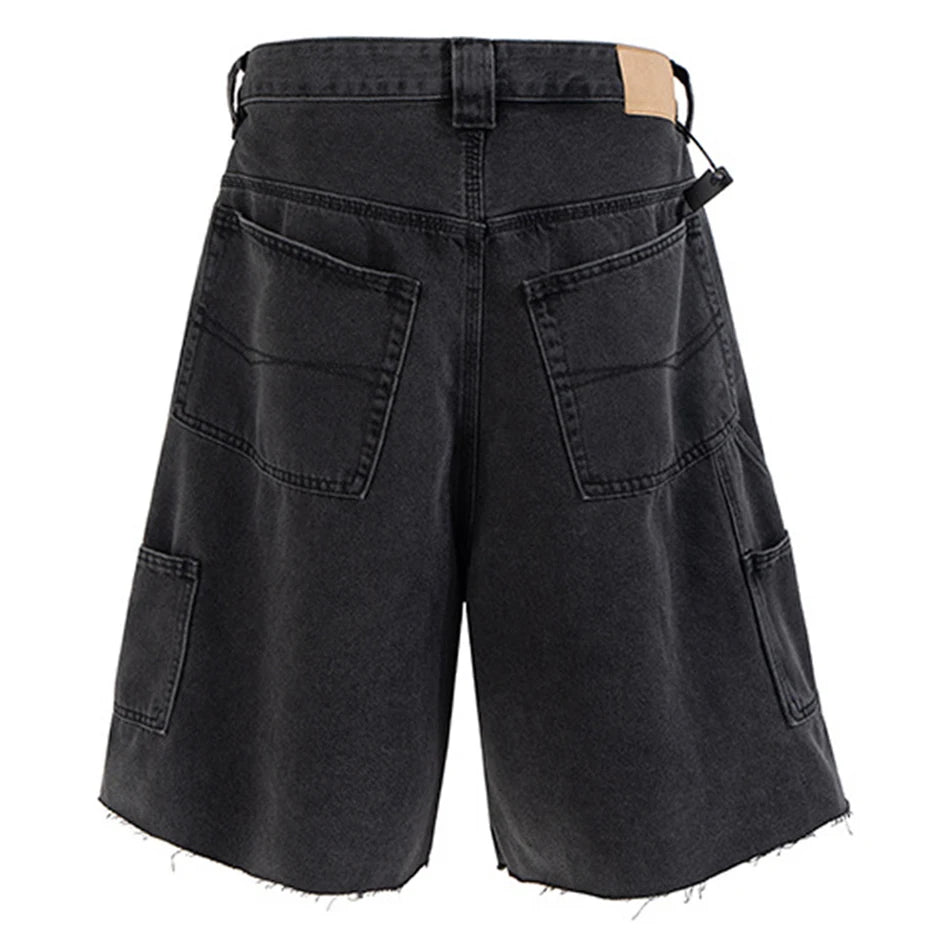 Vintage Black Loose Denim Shorts — front view