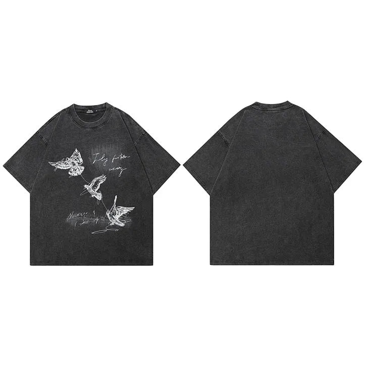 Print Black Faded T-Shirt — fit shot