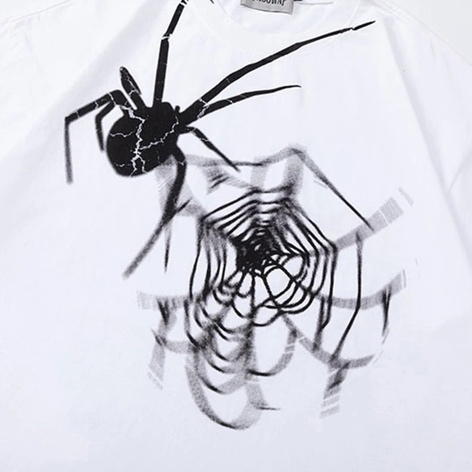 Y2K Black Spider Print Oversized T-Shirt — fit shot