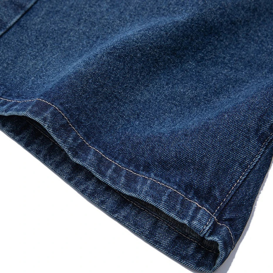 Y2K Blue Loose Denim Shorts — fabric close-up