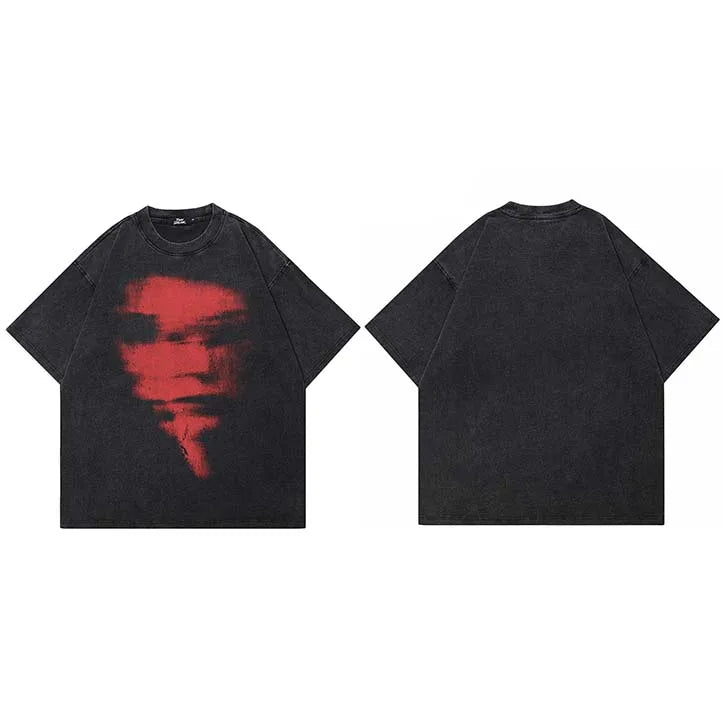 Retro Black Blurry Faces Washed T-Shirt — fit shot