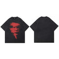 Retro Black Blurry Faces Washed T-Shirt — fit shot