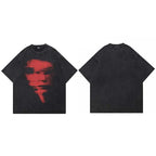 Retro Black Blurry Faces Washed T-Shirt — fit shot