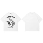 Y2K White Skull Graphic T-Shirt — fabric close-up