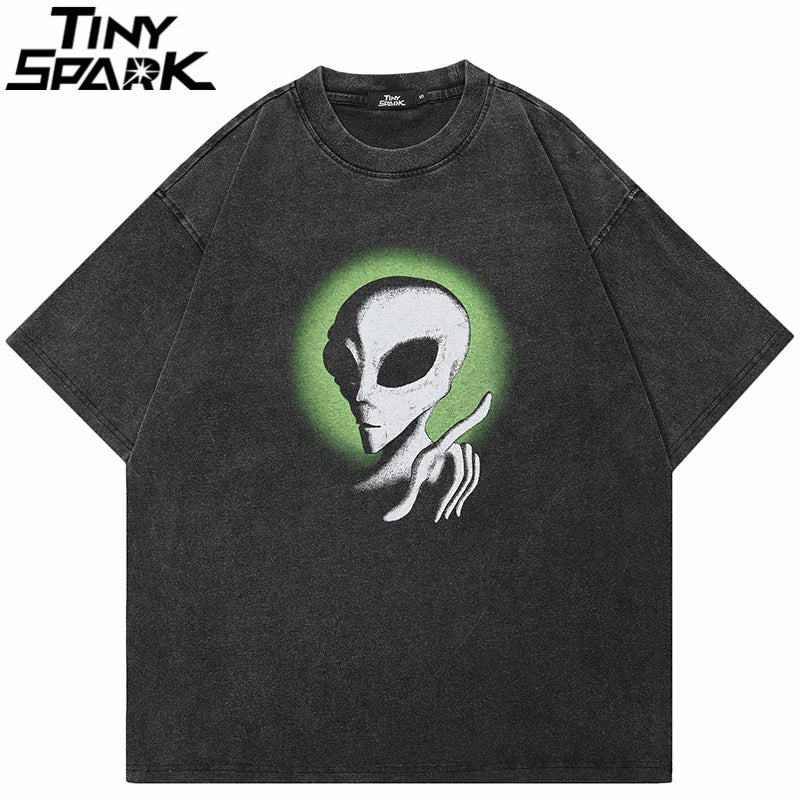 Retro Black Alien Washed T-Shirt — front view