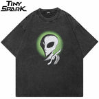 Retro Black Alien Washed T-Shirt — front view