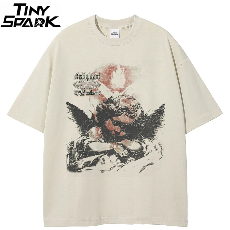 Classical Art Print Vintage Beige T-Shirt — back view