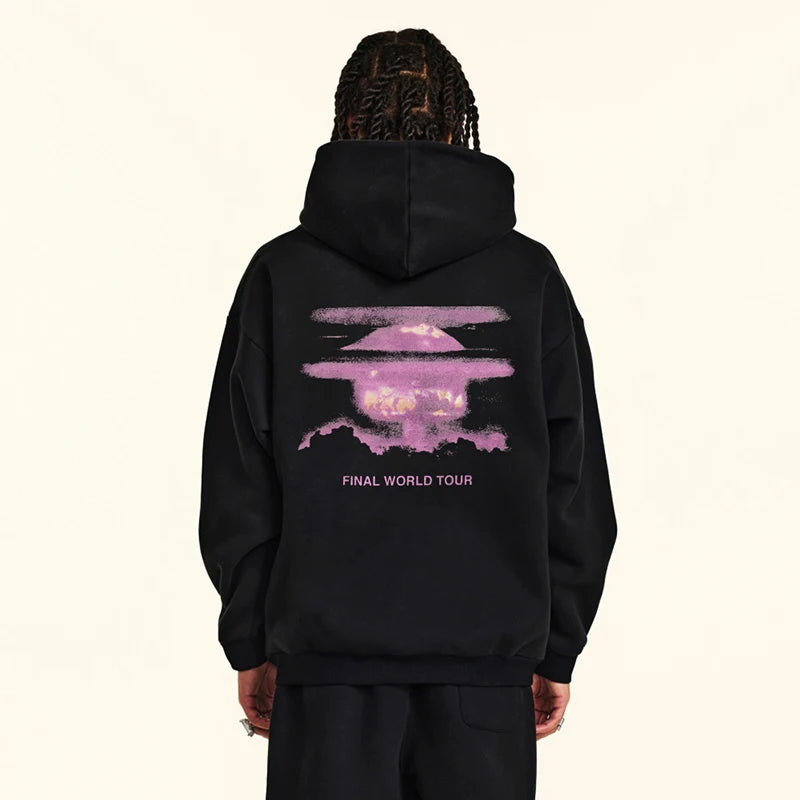 Print Black Graphic Hoodie — back view