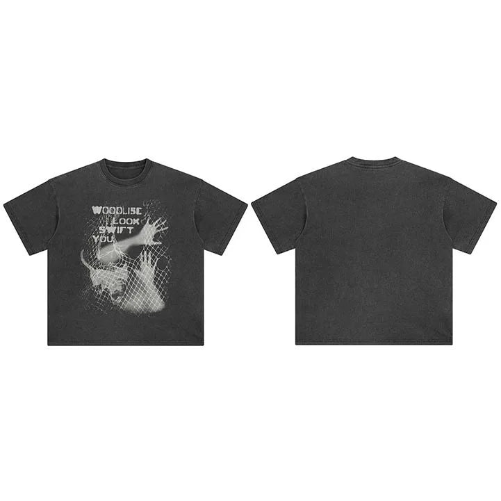 Struggling Retro Black Washed T-Shirt — fabric close-up