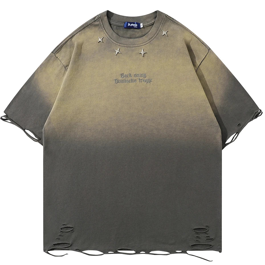 Vintage Star Distressed Loose T-Shirt — back view