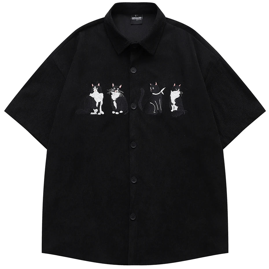 Vintage Cat Embroidered Oversized Shirt — back view