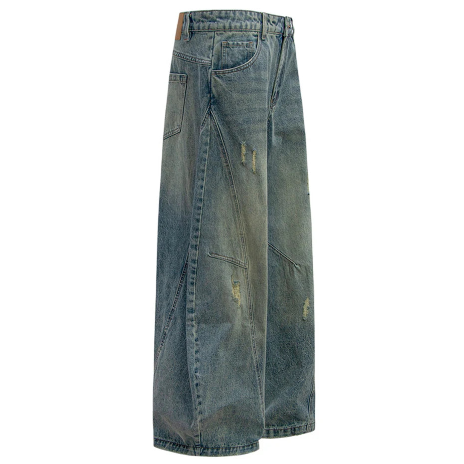 Baggy Vintage Blue Denim Wide Leg Jeans — fabric close-up