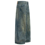 Baggy Vintage Blue Denim Wide Leg Jeans — fabric close-up