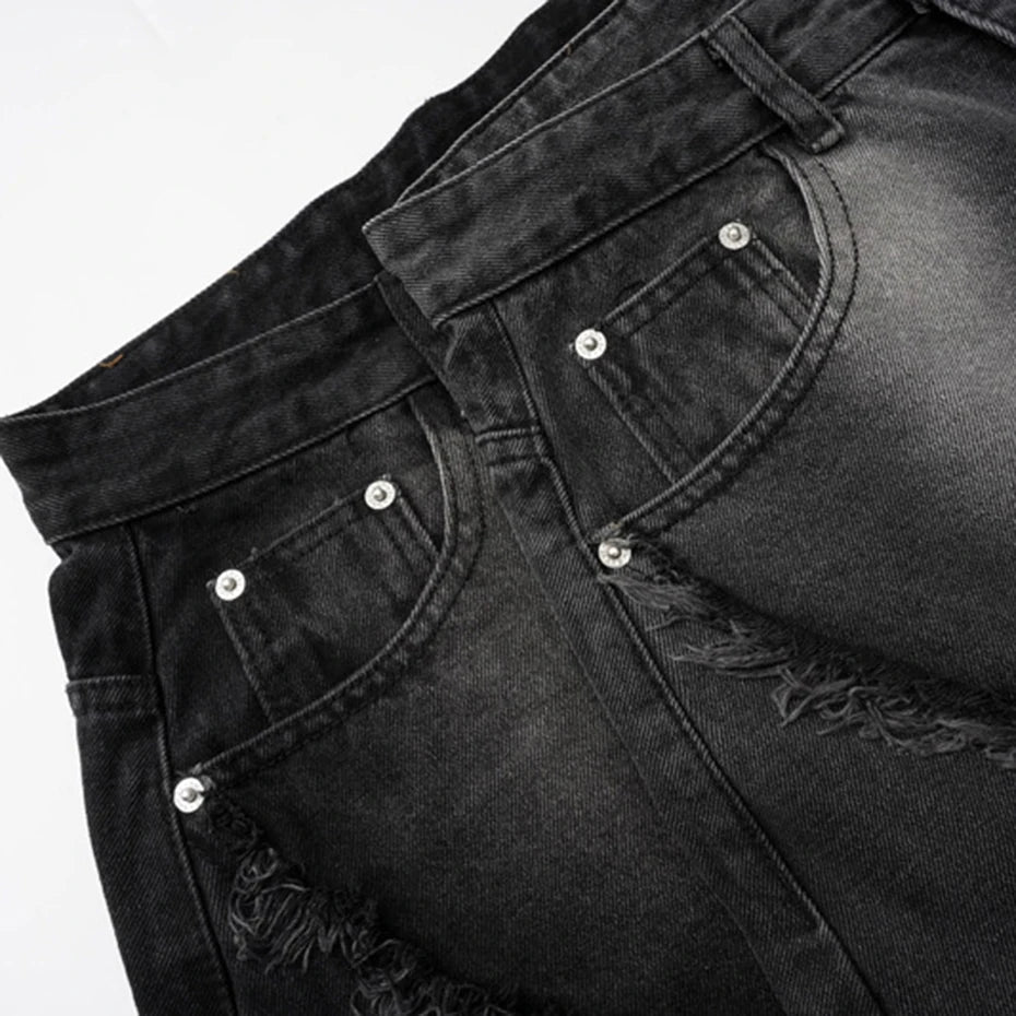 Tassel Vintage Patchwork Denim Baggy Jeans — detail shot