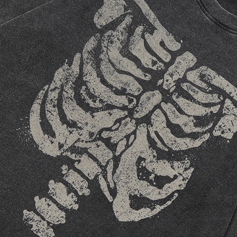 Vintage Black Skeleton Faded T-Shirt — back view