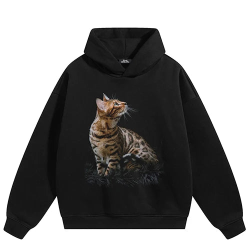 Leopard Cat Print Hoodie — fabric close-up