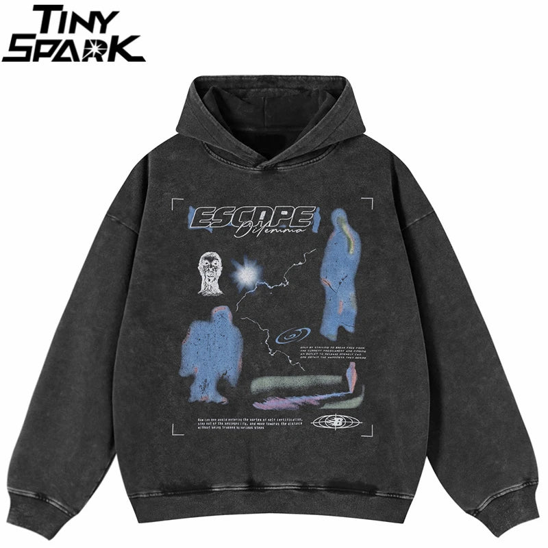 Escape Black Graphic Oversized Hoodie — front view