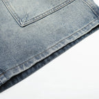 Vintage Blue Patchwork Loose Denim Shorts — fabric close-up