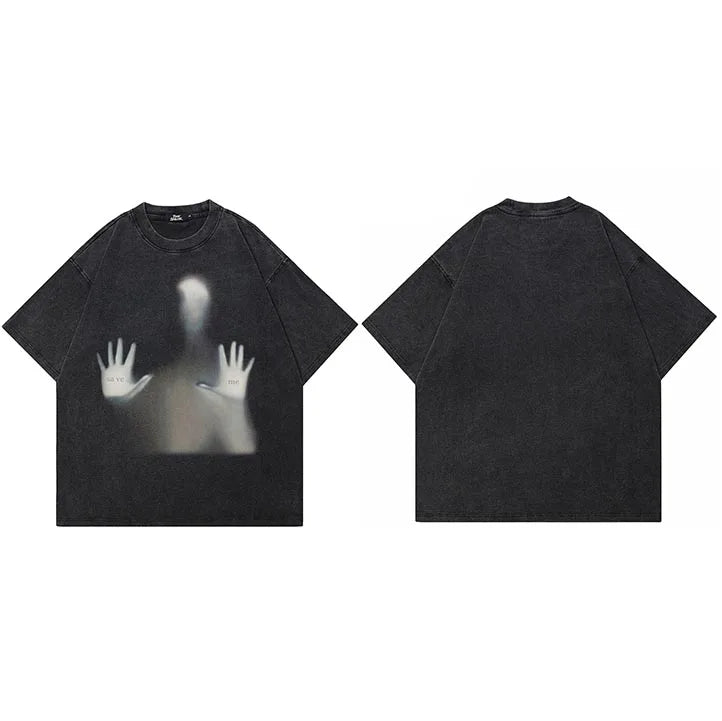 Graphic Retro Black Human Shadow Washed T-Shirt — styling shot