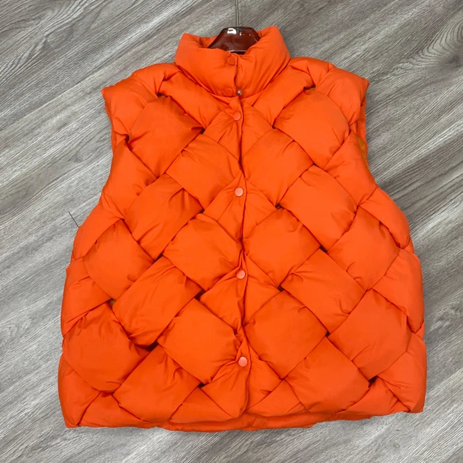 Weave Black Padded Loose Puffer Jacket — flat lay