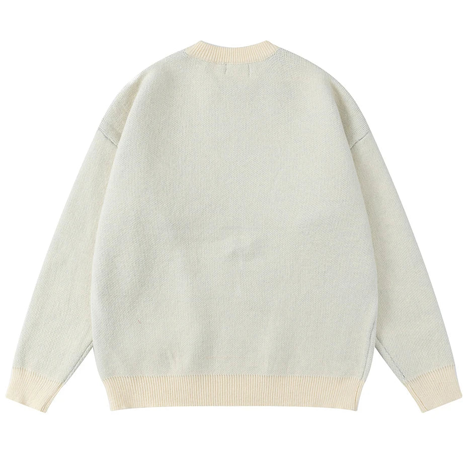Black Patchwork Knit Loose Sweater — front view