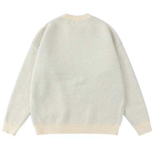 Black Patchwork Knit Loose Sweater — front view